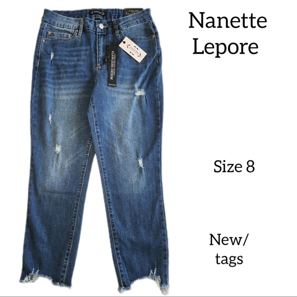 NANETTE LEPORE WOMENS WASHED BLUE DISTRESSED JEANS SIZE 8 NEW WITH TAGS - Picture 1 of 15